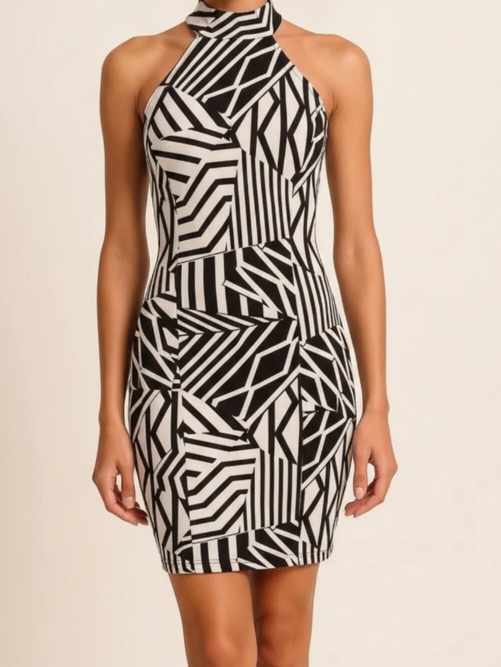 Love Culture Black & White Geometric Halter Dress